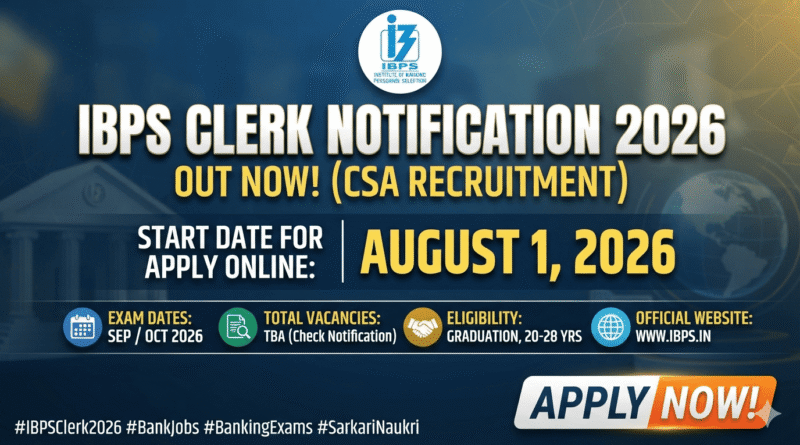 Official short notice banner of IBPS Clerk CSA Notification 2026