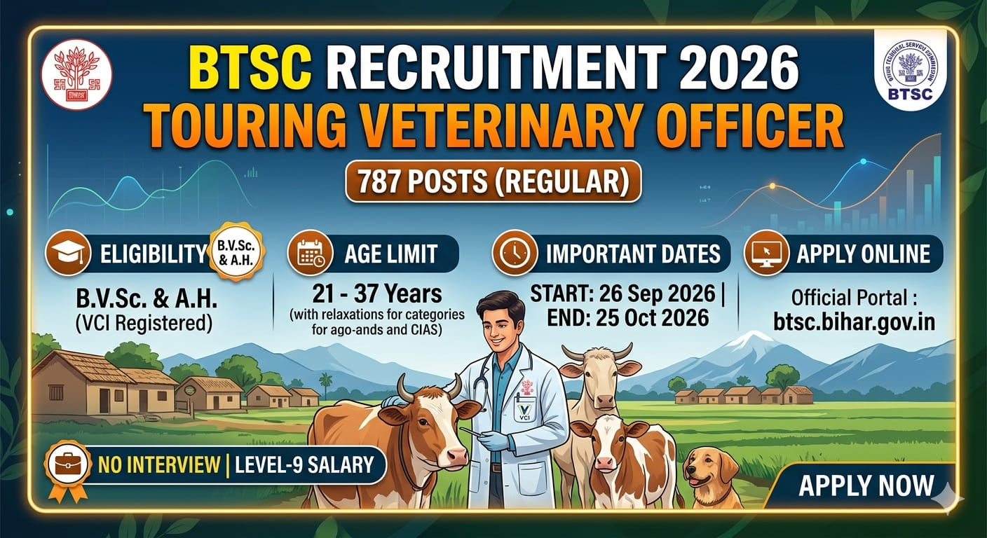 BTSC Touring Veterinary Officer Recruitment 2026 Notification for 787 Posts