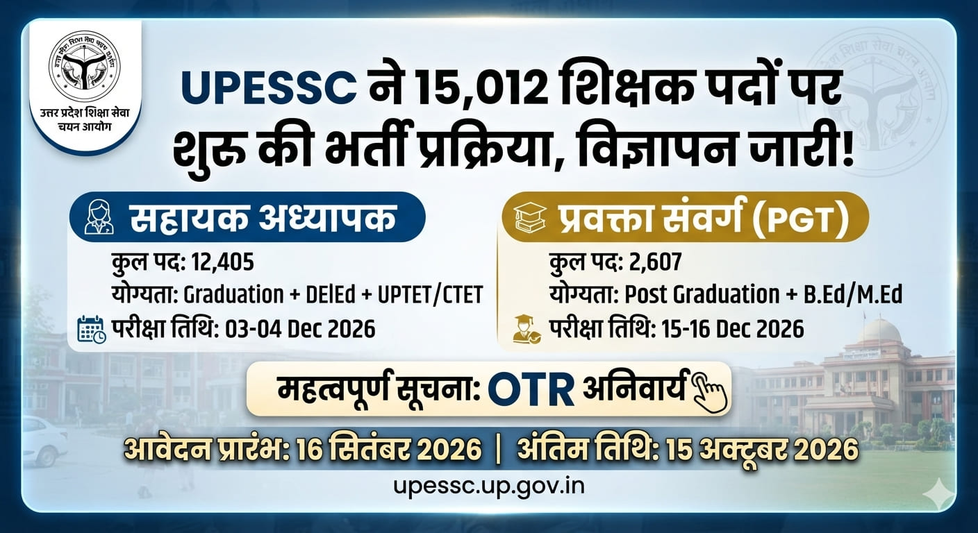 UPESSC 15012 Teacher Recruitment 2026 official notification banner highlighting Assistant Teacher and PGT posts.