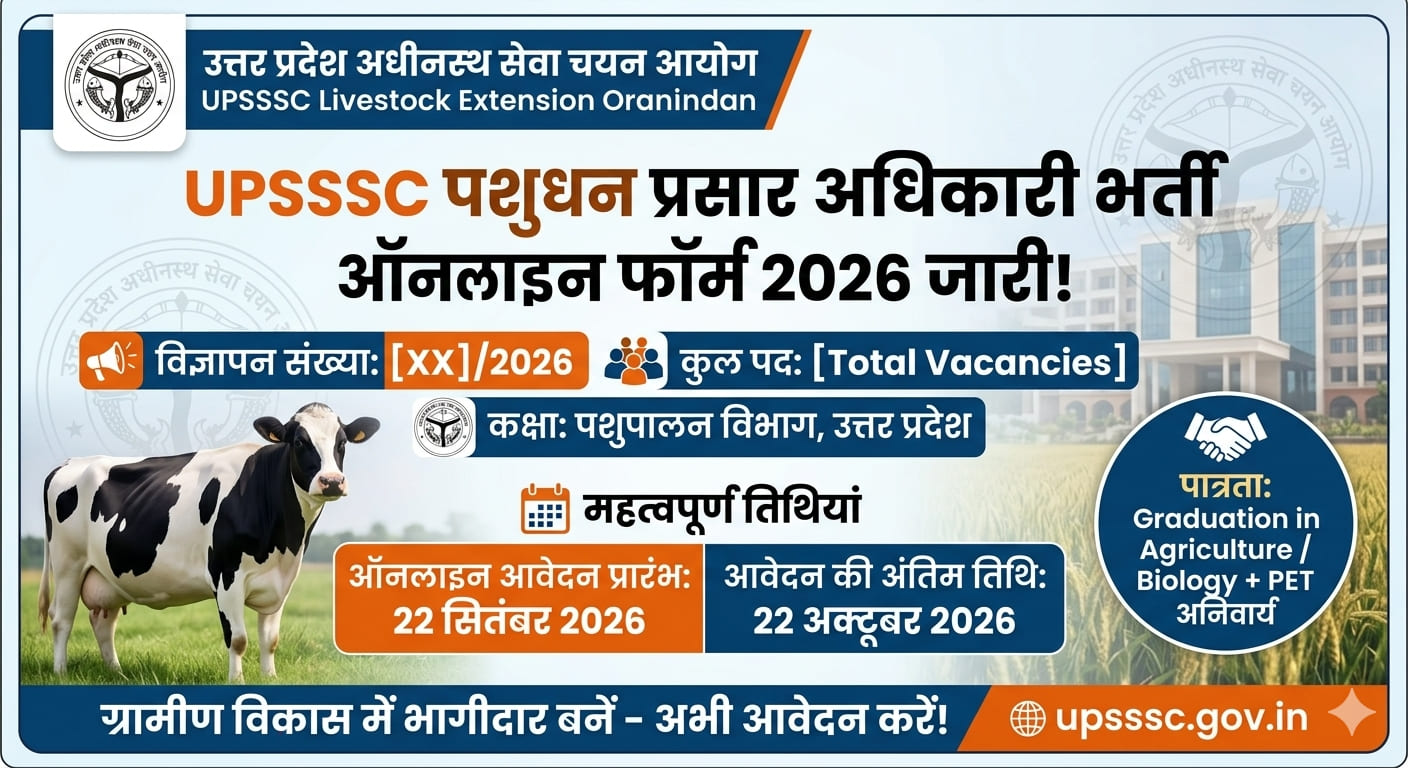 UPSSSC Livestock Extension Officer Online Form 2026 recruitment official announcement banner.