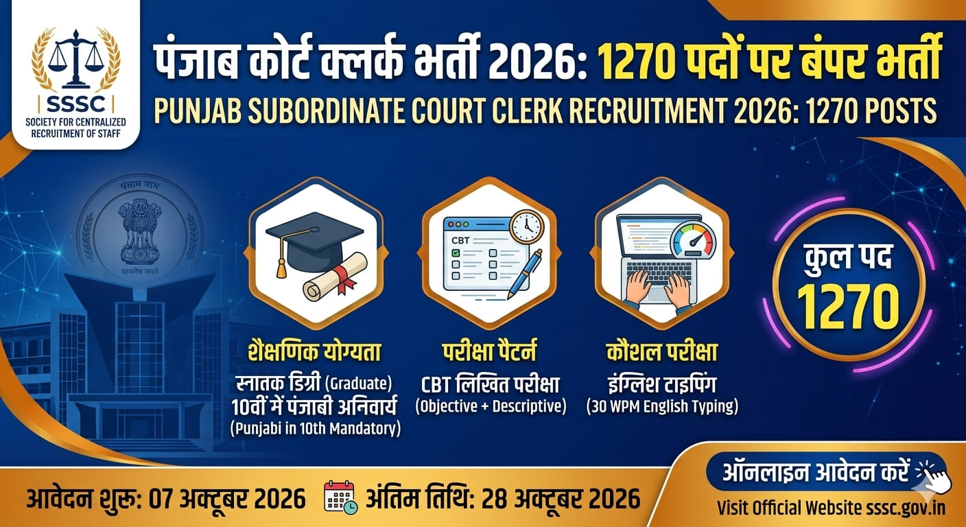 Punjab Subordinate Court Clerk Recruitment 2026 official vacancy notification banner highlighting 1270 clerk positions.